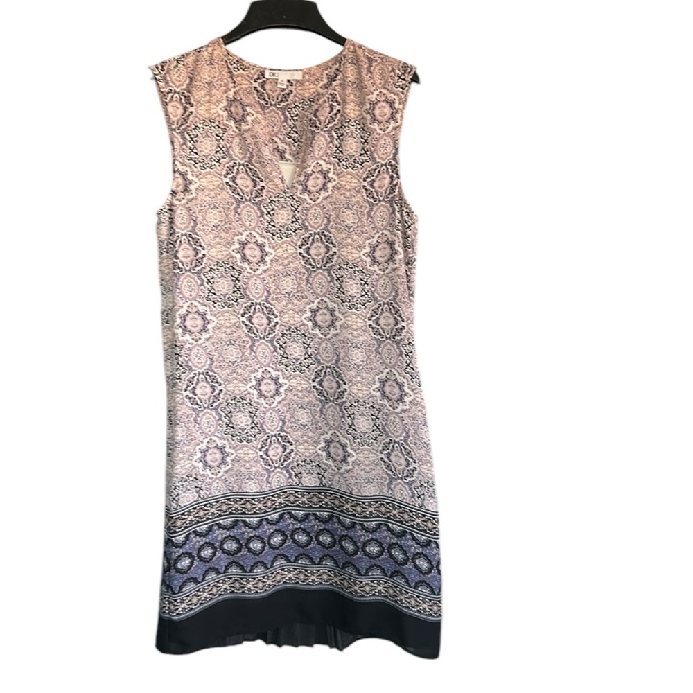 DR2 Daniel Rainn Purple/Navy Pleated Split V-neck Dress Boho Sleeveless XS